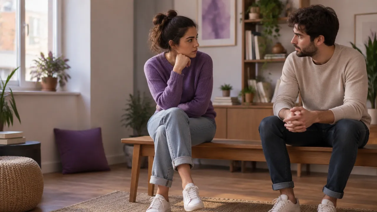 Dos personas conversan con calma en un momento de incertidumbre sobre su relación