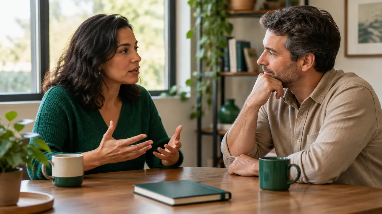 Dos personas conversan con escucha atenta y respeto para afrontar una emoción difícil
