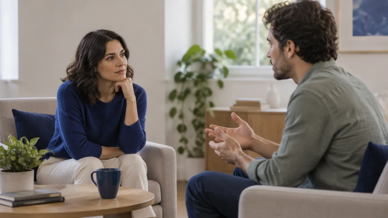 Dos personas conversando con escucha y calma en una situación emocionalmente difícil