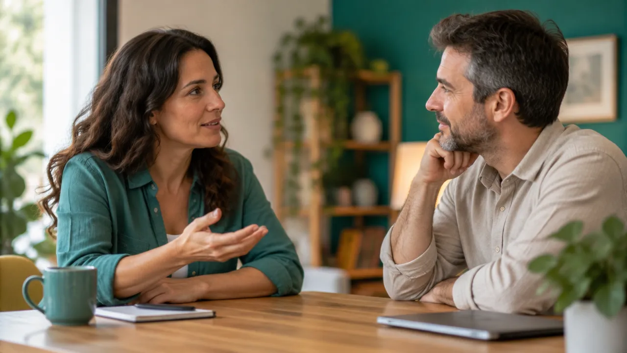Dos personas practican la escucha empática durante una conversación tranquila.