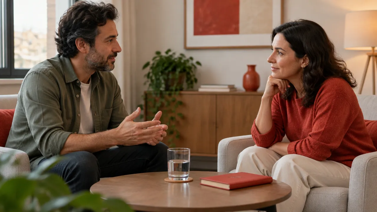 Duas pessoas conversam com atenção após uma pausa para refletir antes de decidir