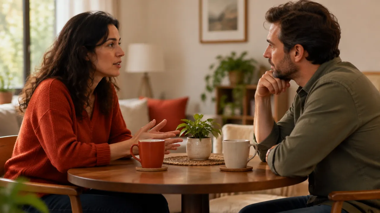 Duas pessoas conversam com atenção e postura aberta, praticando uma aproximação emocional consciente.