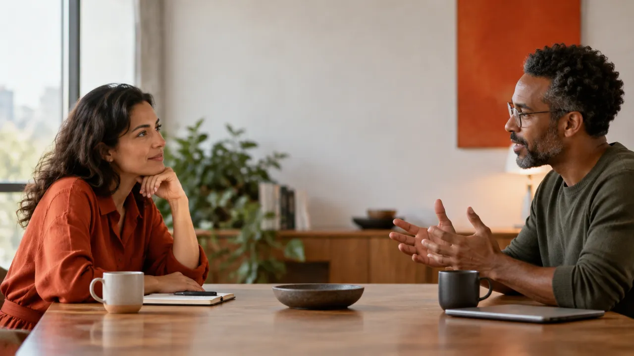 Duas pessoas conversam com atenção, representando a empatia consciente e sua relação com a ética.