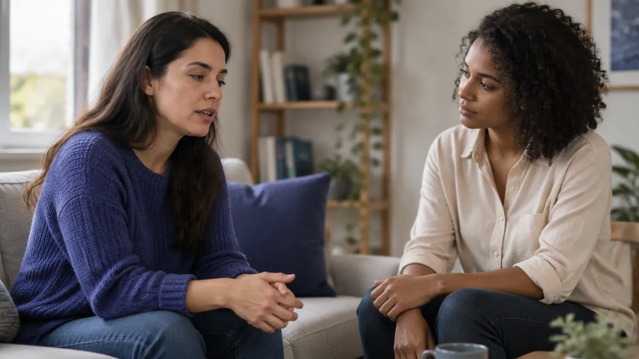 Duas pessoas conversam com escuta atenta, sem negar emoções difíceis