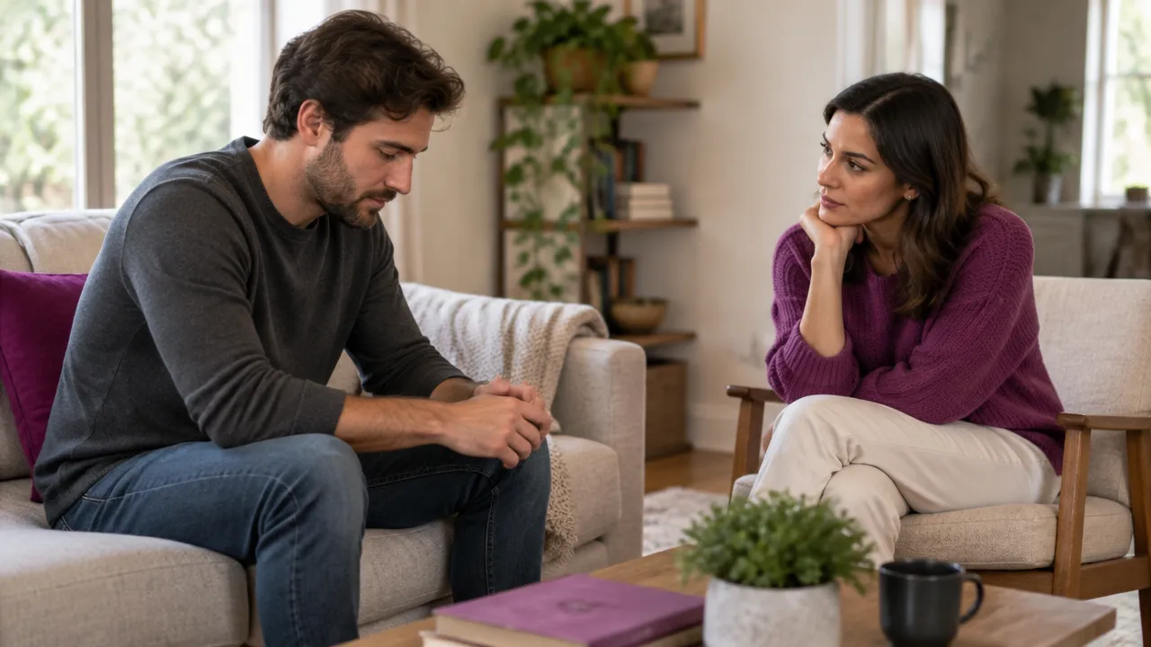 Duas pessoas conversam e interpretam uma pausa com curiosidade, sem presumir o significado do gesto