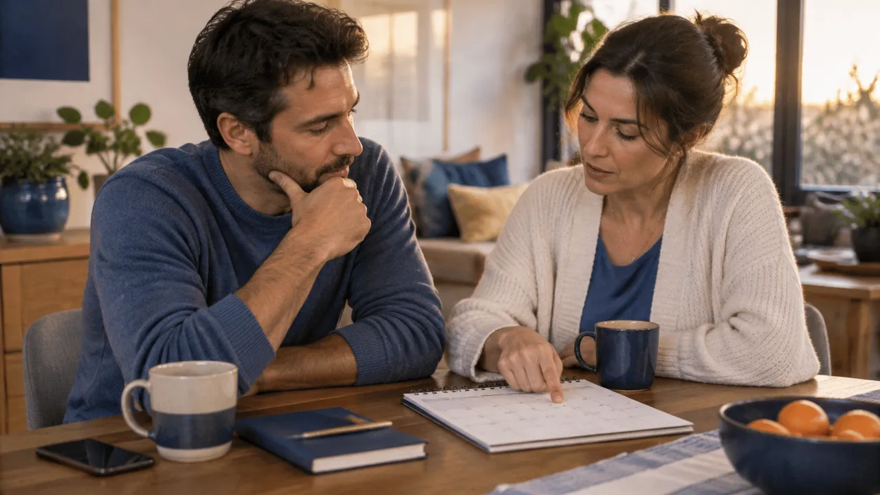Duas pessoas conversam sobre organização com escuta atenta e um pedido claro