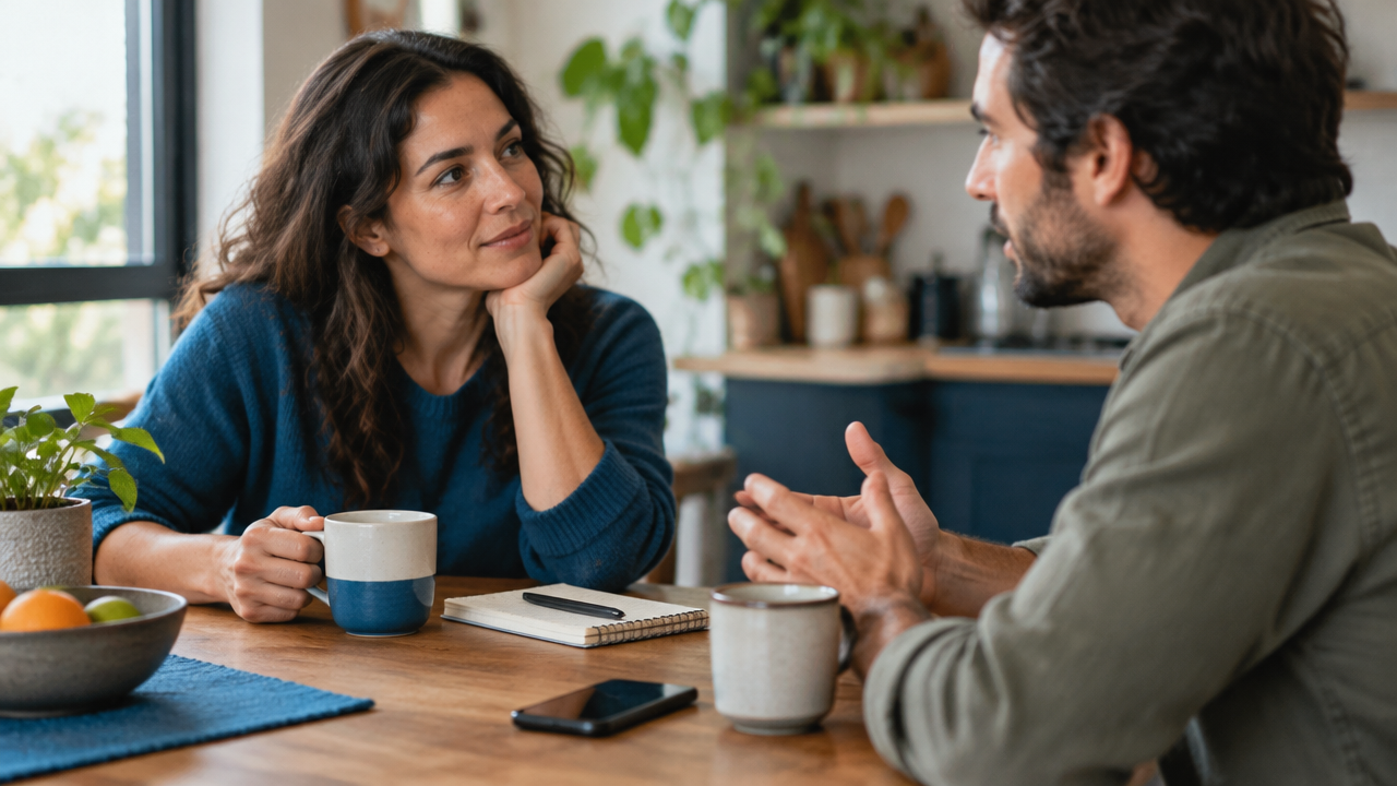 Duas pessoas conversando com atenção, ilustrando o fortalecimento de relações positivas em uma prática cotidiana.