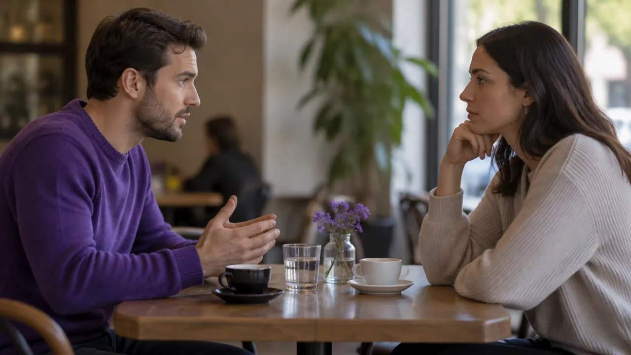 Duas pessoas conversando com cautela enquanto a confiança entre elas parece fragilizada