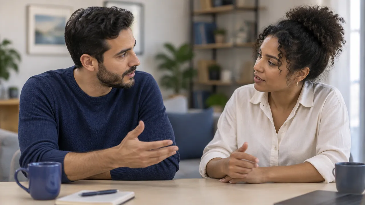 Duas pessoas esclarecem uma dúvida em conversa respeitosa e atenta