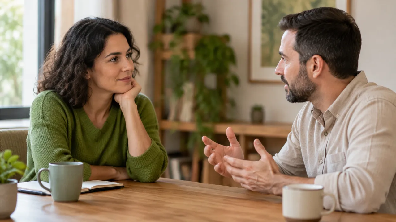 Duas pessoas observam pausas e gestos enquanto mantêm uma conversa atenta