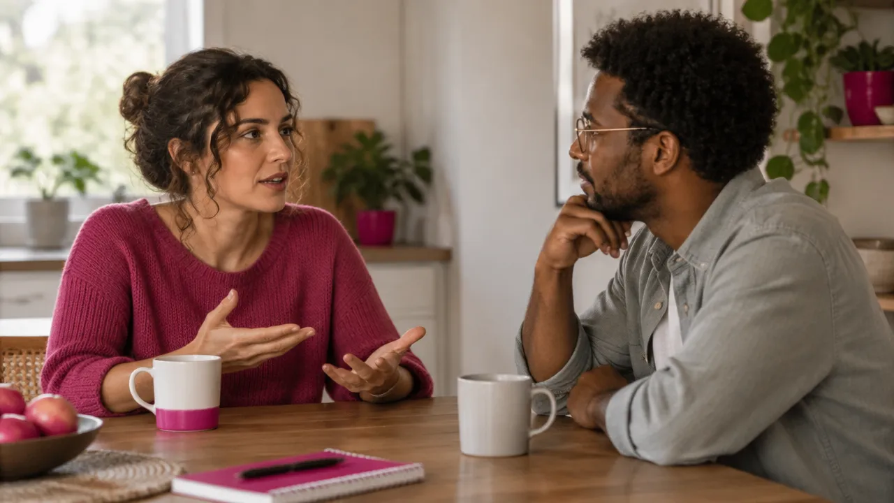 Duas pessoas praticam uma conversa respeitosa com escuta atenta
