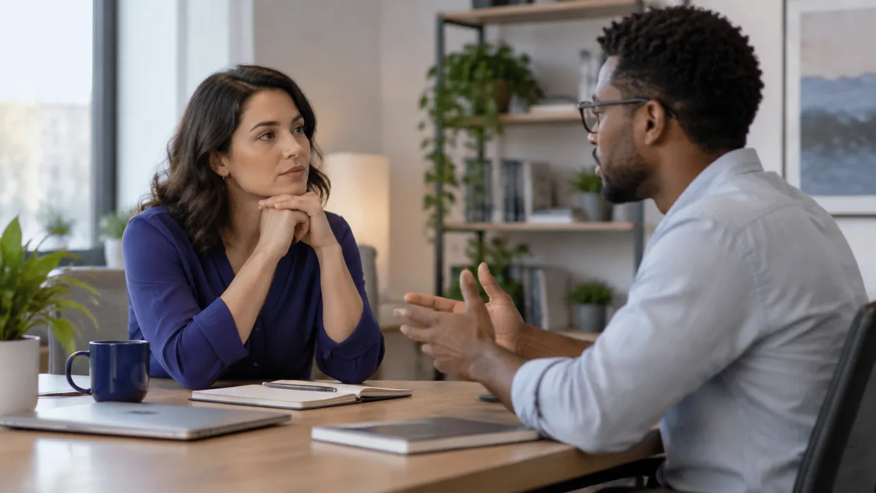 Duas pessoas praticando escuta atenta e pausa emocional em uma conversa difícil