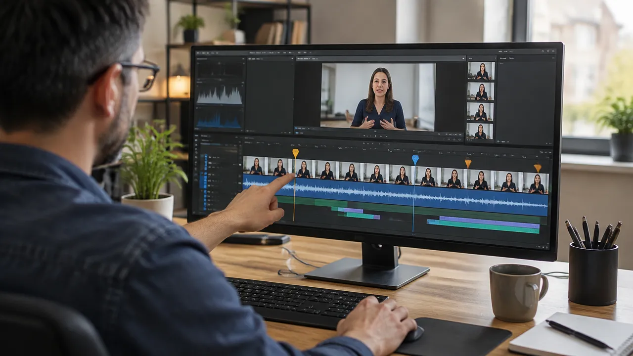 Editor analyzing the timeline of a webinar to select highlights