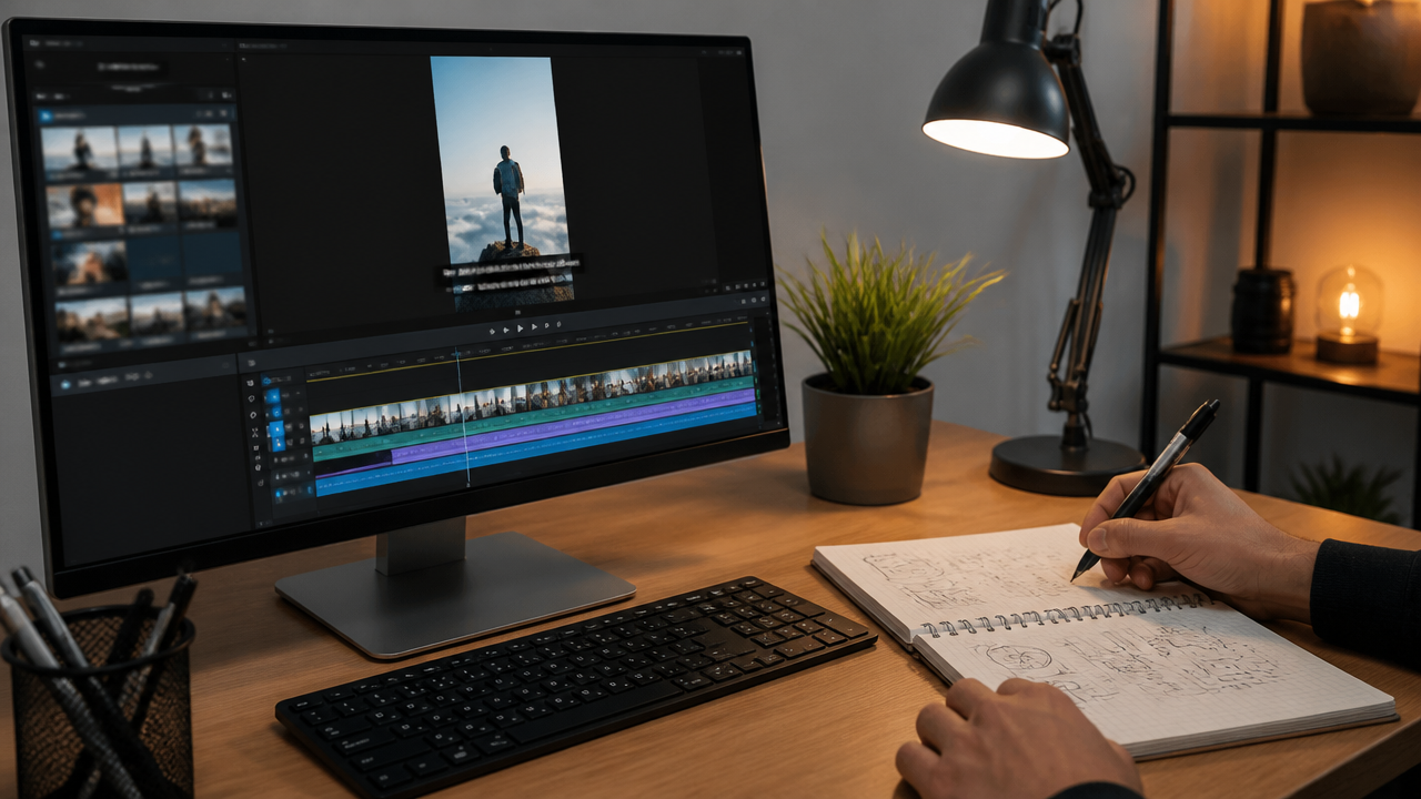 Editor de vídeo com legendas automáticas e análise de métricas para otimizar Reels.