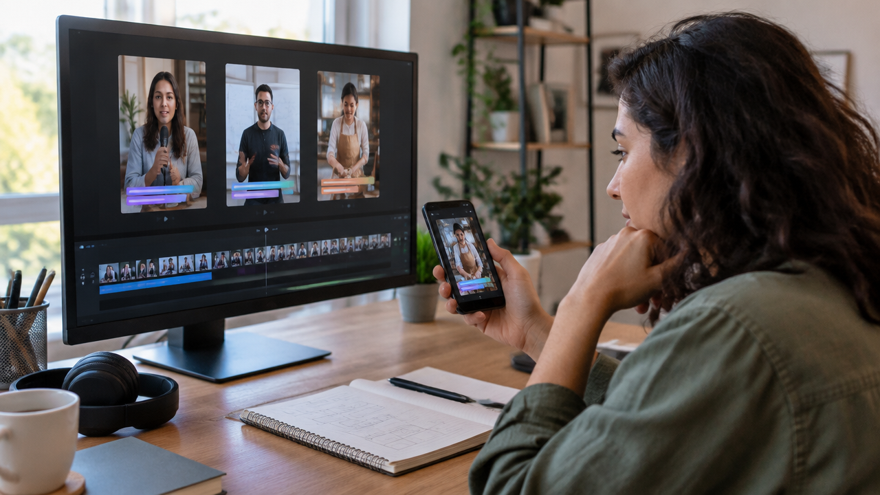 Editor organizes examples of vertical videos to build a service portfolio