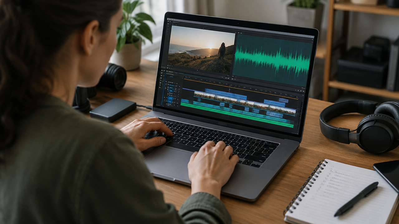 Editor analyzing a recording and marking highlighted segments on the timeline