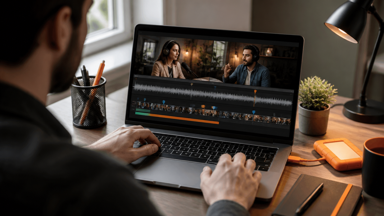 Editor reviews the timeline of a live recording to locate segments with notable speeches and reactions.