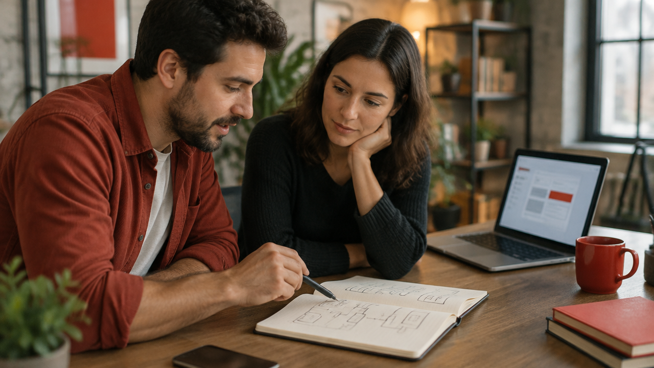 Empreendedor validando com uma cliente o fluxo de trabalho para um micro SaaS