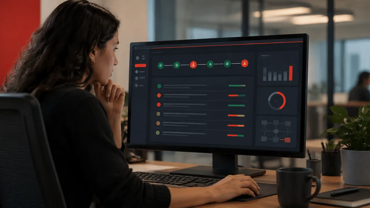 Engenheira monitorando o funcionamento e os alertas de uma integração
