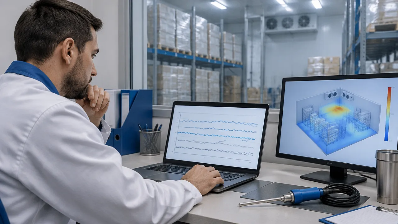 Engineer analyzes temperature records to identify hot and cold spots after thermal mapping
