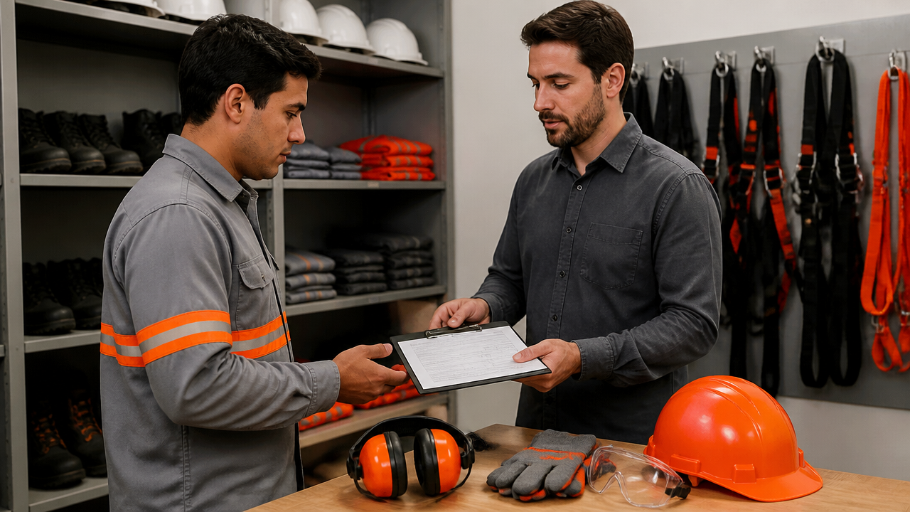 Entrega de equipamentos de proteção individual com registro e conferência em empresa