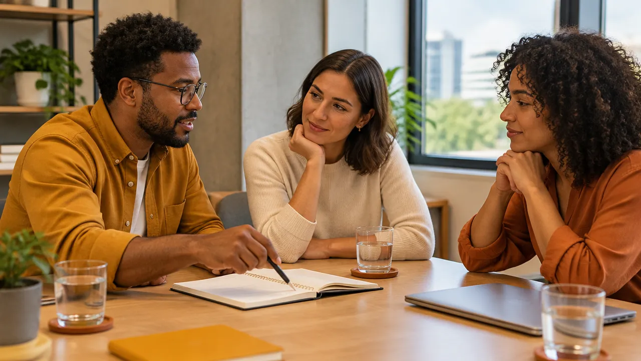 Equipe alinha expectativas e limites de trabalho em uma conversa respeitosa
