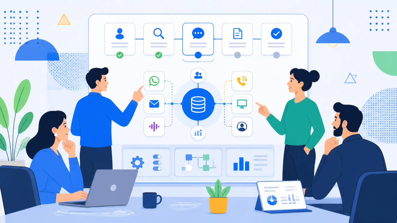 Equipe analisando a integração de canais e dados para criar uma operação de cobrança omnichannel.