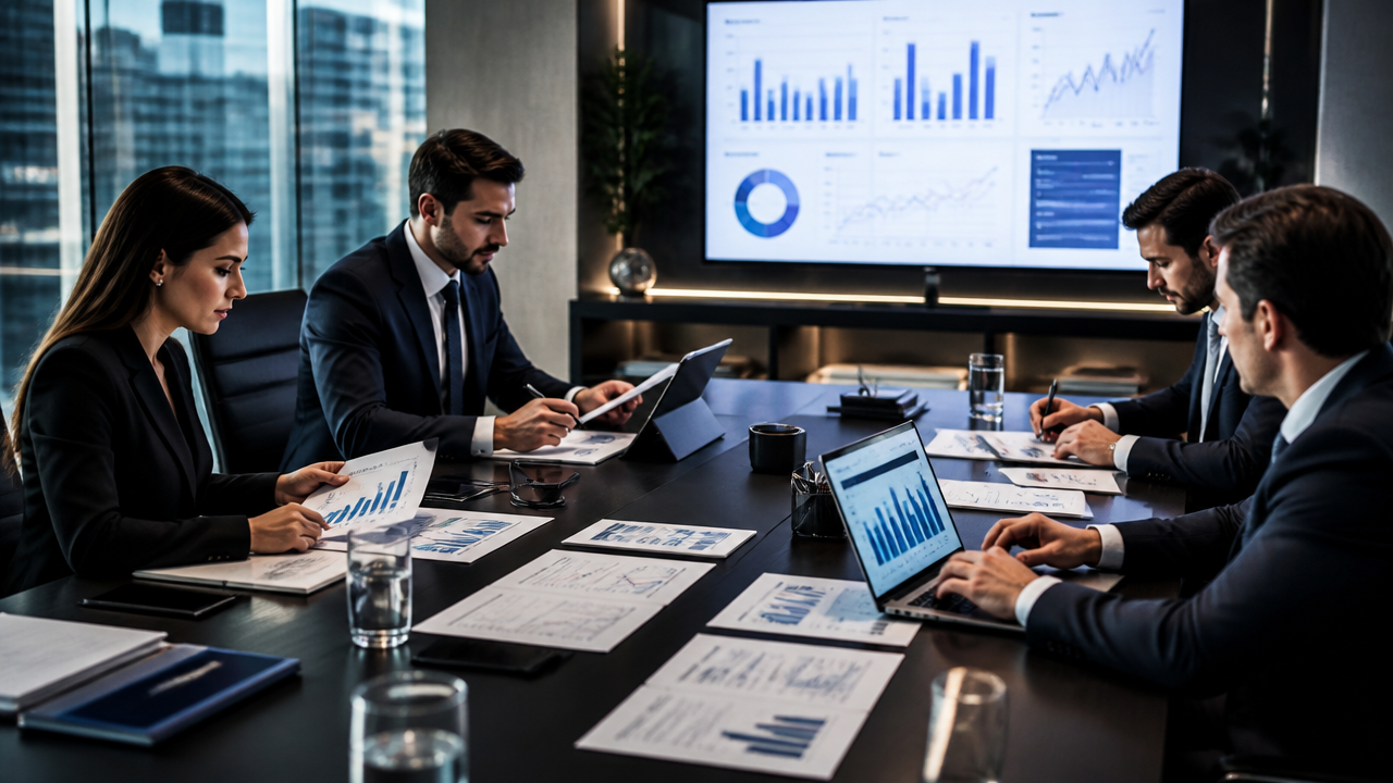 Equipe analisando dados e processos tributários em ambiente corporativo moderno