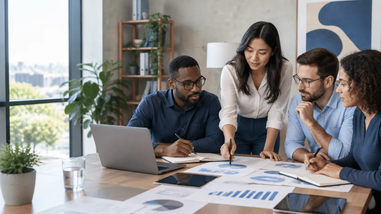 Equipe analisando em conjunto as consequências humanas de uma decisão