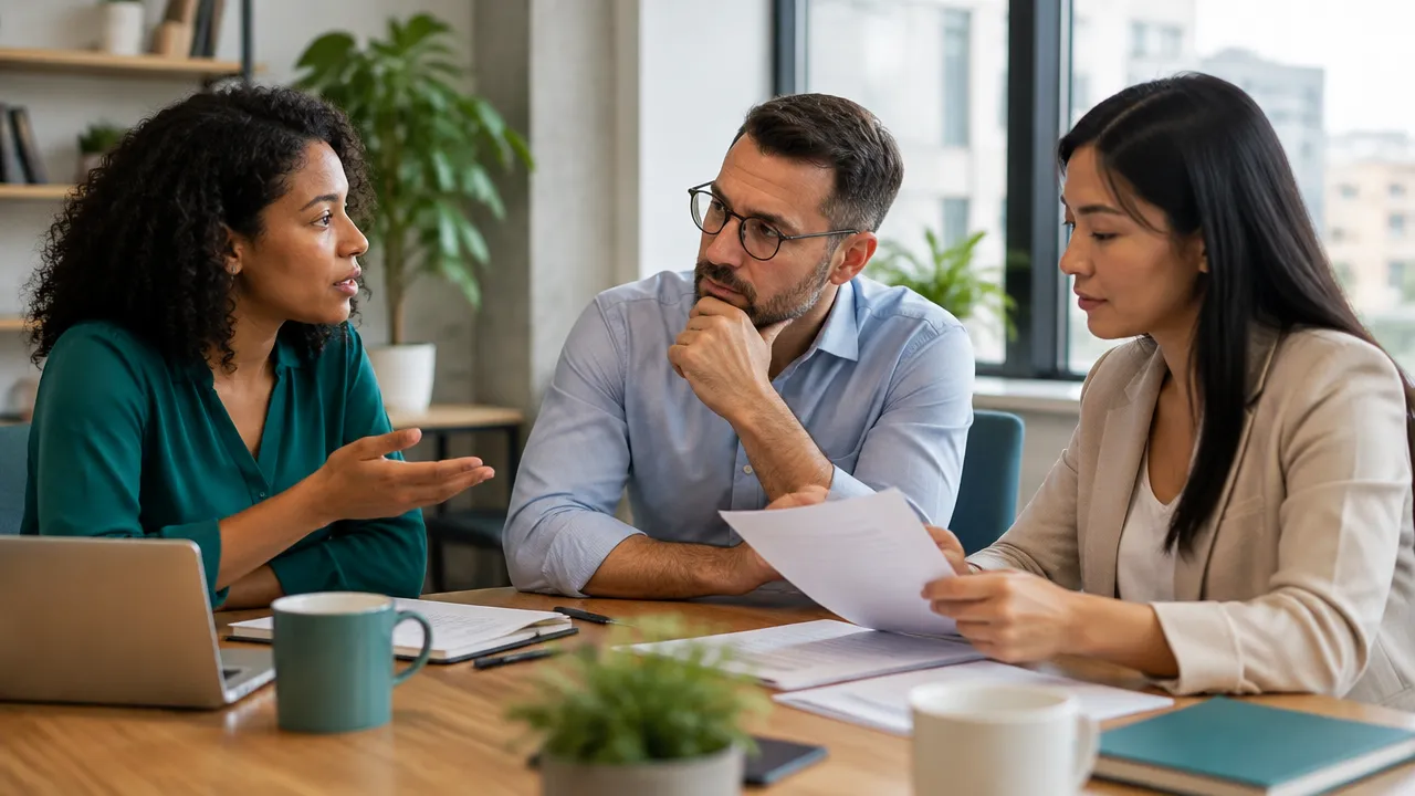 Equipe analisando em conjunto um dilema ético e considerando as pessoas afetadas pela decisão