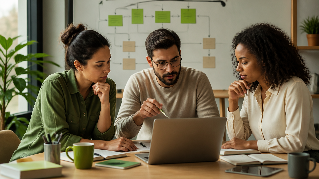 Equipe avaliando se o negócio precisa de site institucional, landing page ou combinação dos dois
