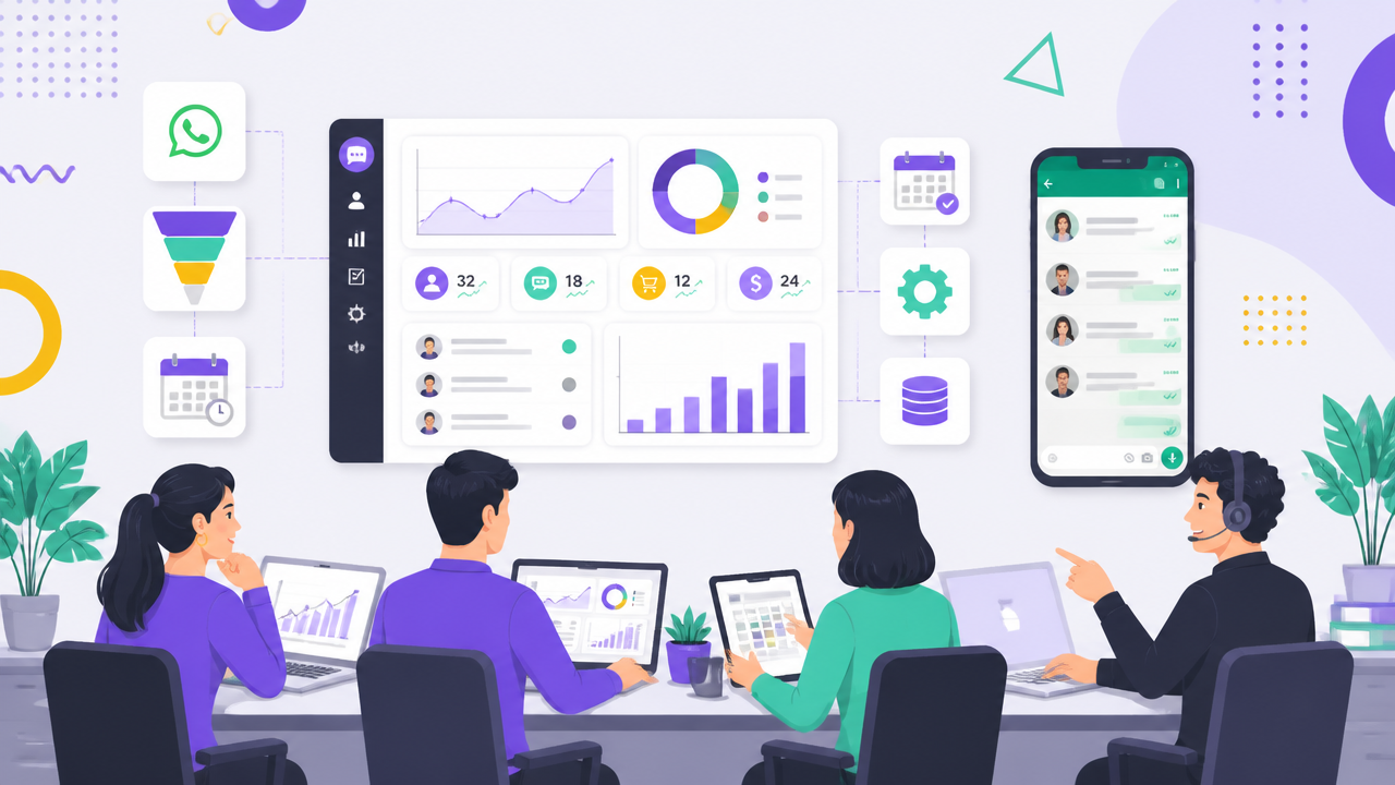 Equipe comercial usando automação no WhatsApp para qualificar leads, agendar contatos e acompanhar vendas