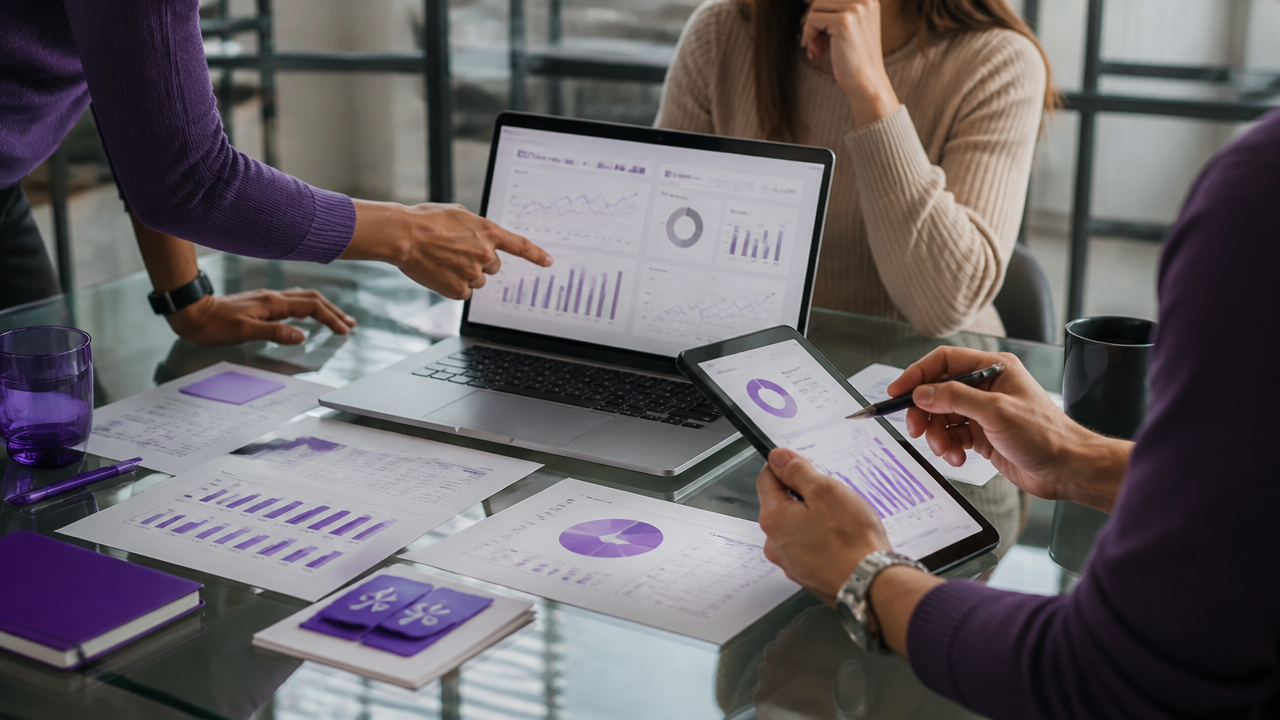 Equipe de ecommerce analisando resultados de creators e afiliados em dashboards