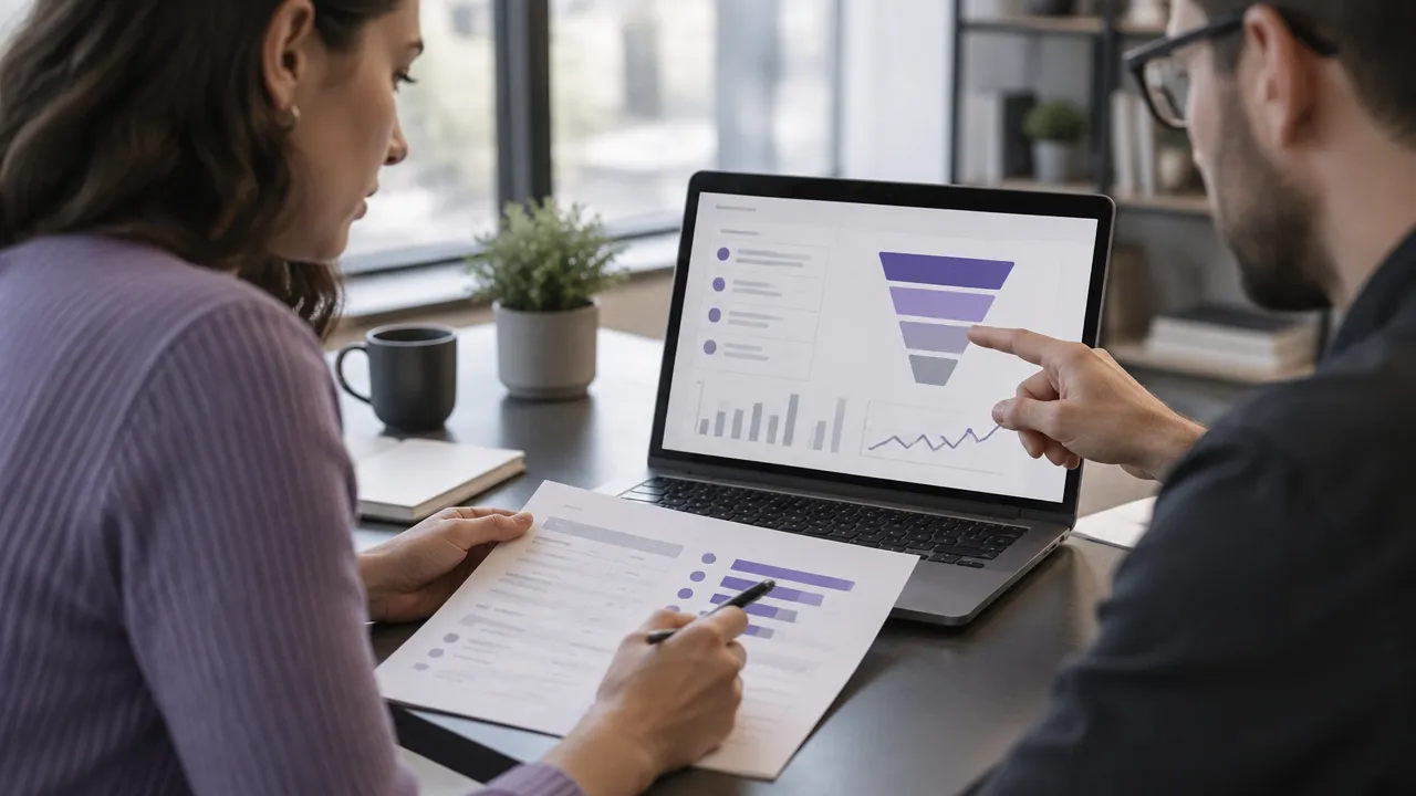 Equipe de marketing revisa a qualidade dos leads e o avanço das oportunidades no funil comercial
