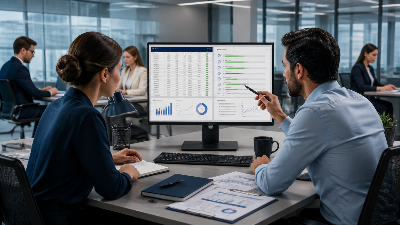 Equipe de operações revisando planilhas e relatórios automatizados com apoio de IA