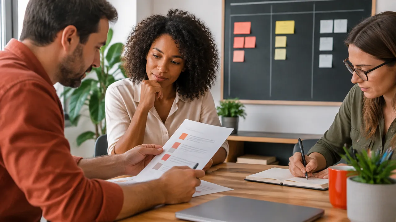 Equipe de PME revisa projetos, responsáveis e prazos para acompanhar as prioridades estratégicas