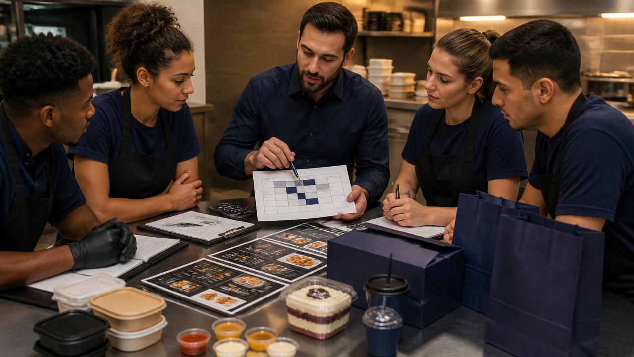 Equipe de restaurante analisando quais complementos e extras geram mais margem no delivery.