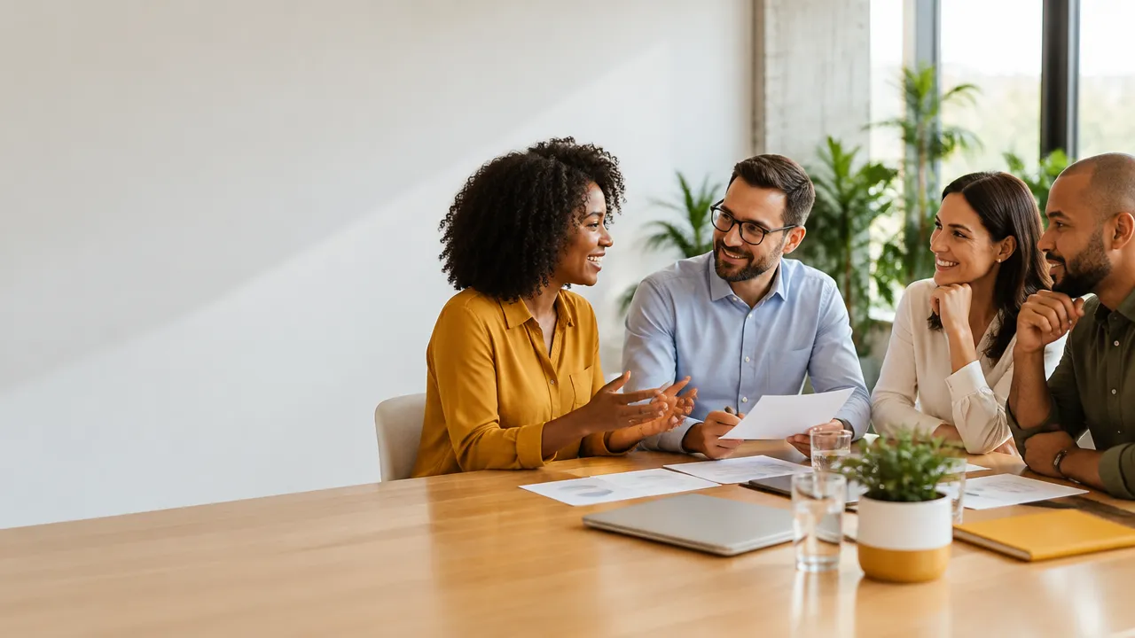Equipe diversa construindo em conjunto um código de conduta simples e humanizado