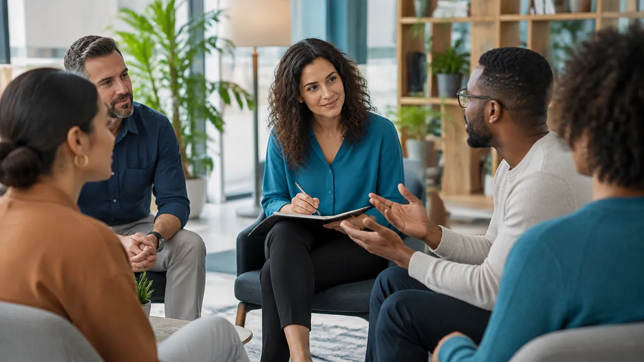 Equipe em conversa facilitada para reconhecer padrões de trabalho e construir mudanças sem culpabilizar pessoas