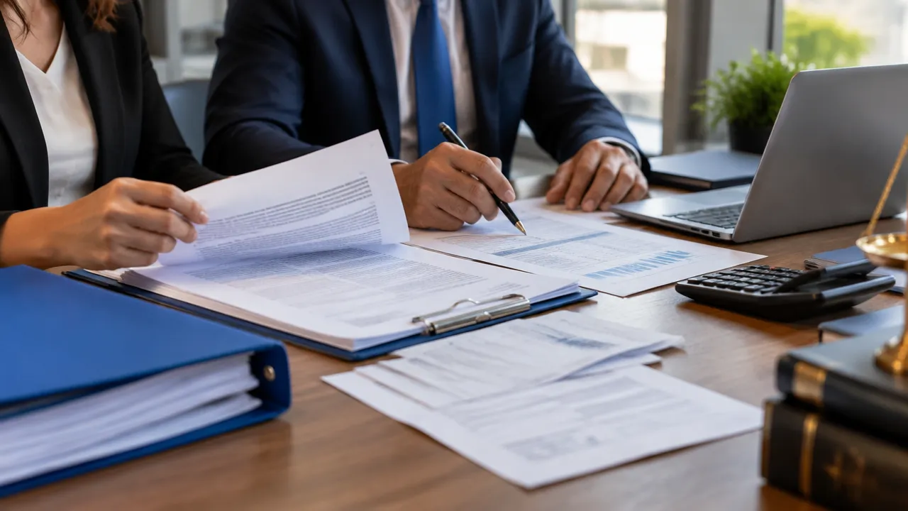 Equipe financeira e jurídica organiza documentos para contestar cobrança fiscal