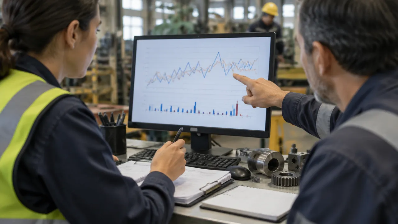 Equipe industrial analisando oscilações de consumo e prazos de recebimento