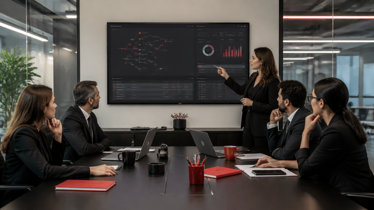 Equipe jurídica e técnica discutindo auditoria e revisão humana em sistemas automatizados
