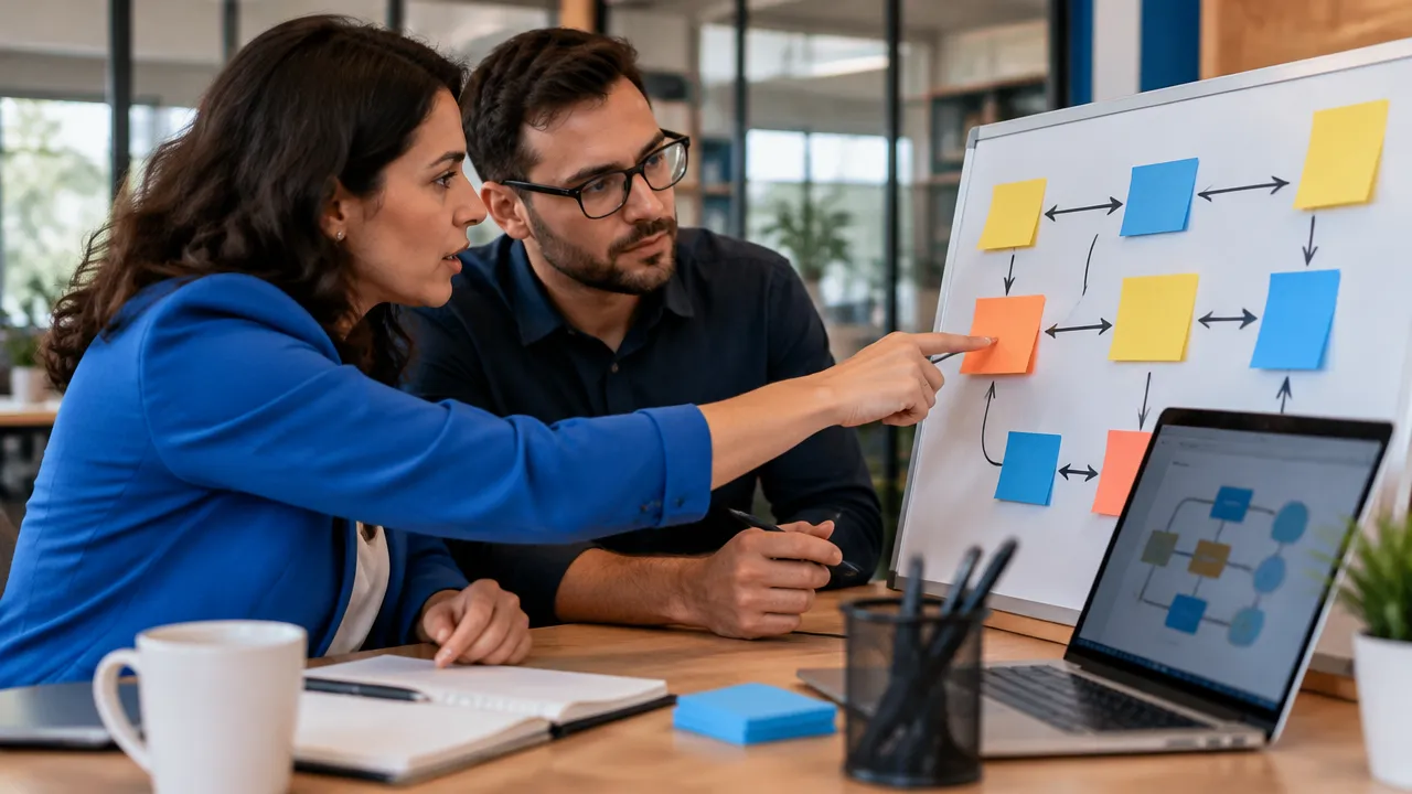 Equipe mapeando etapas de atendimento e vendas antes de automatizar o processo