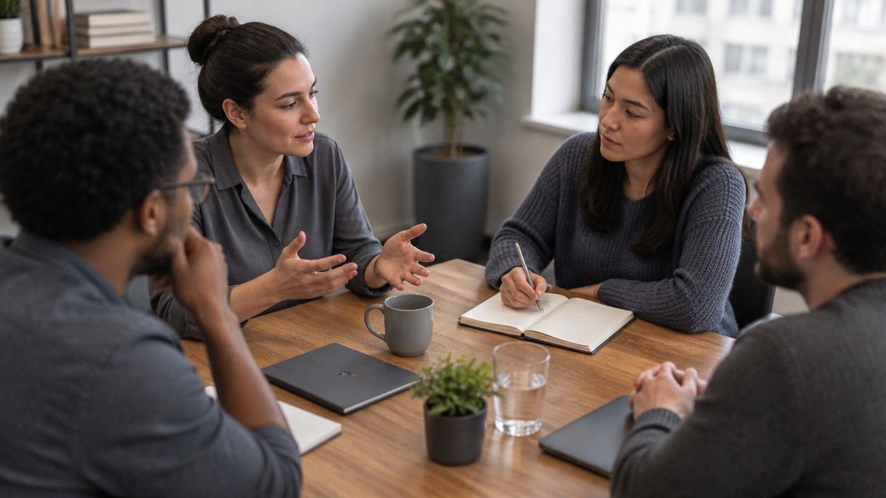 Equipe conversa e observa padrões de sobrecarga no trabalho