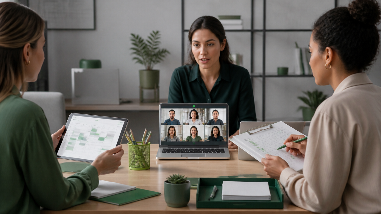 Equipe organizando a operação e a escala de um programa de mentoria online