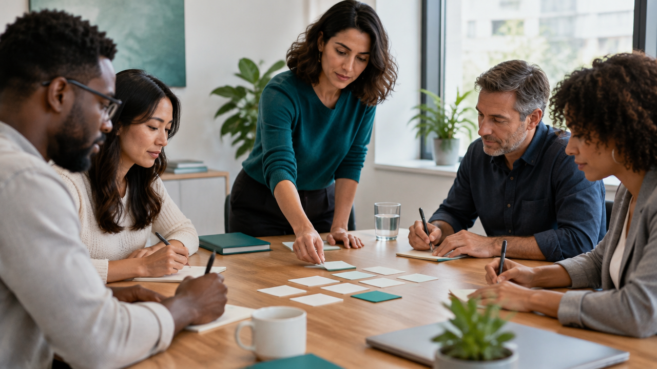 Equipe registra opiniões individuais antes de discutir uma decisão em conjunto