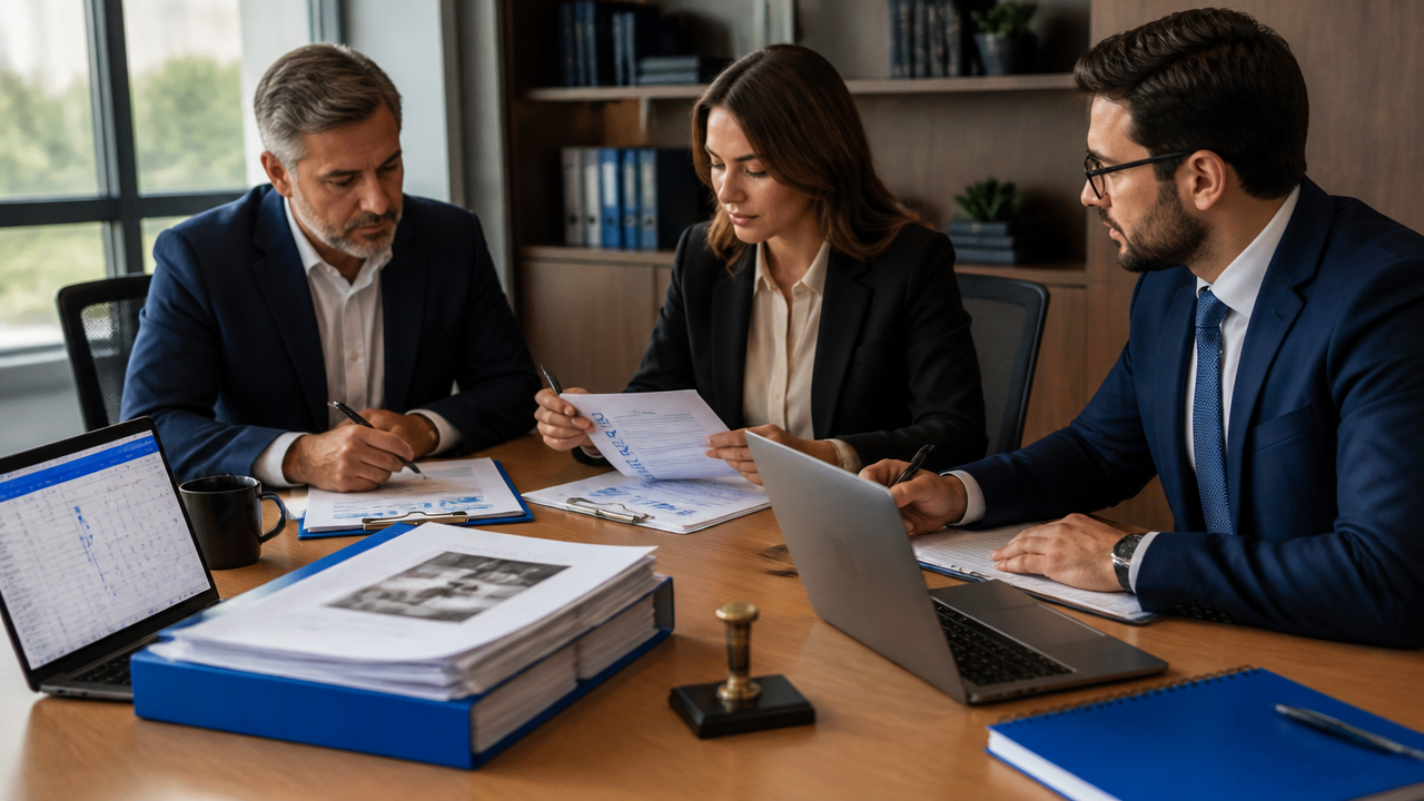 Equipe revisando checklist de compliance tributário antes de fechar uma operação imobiliária