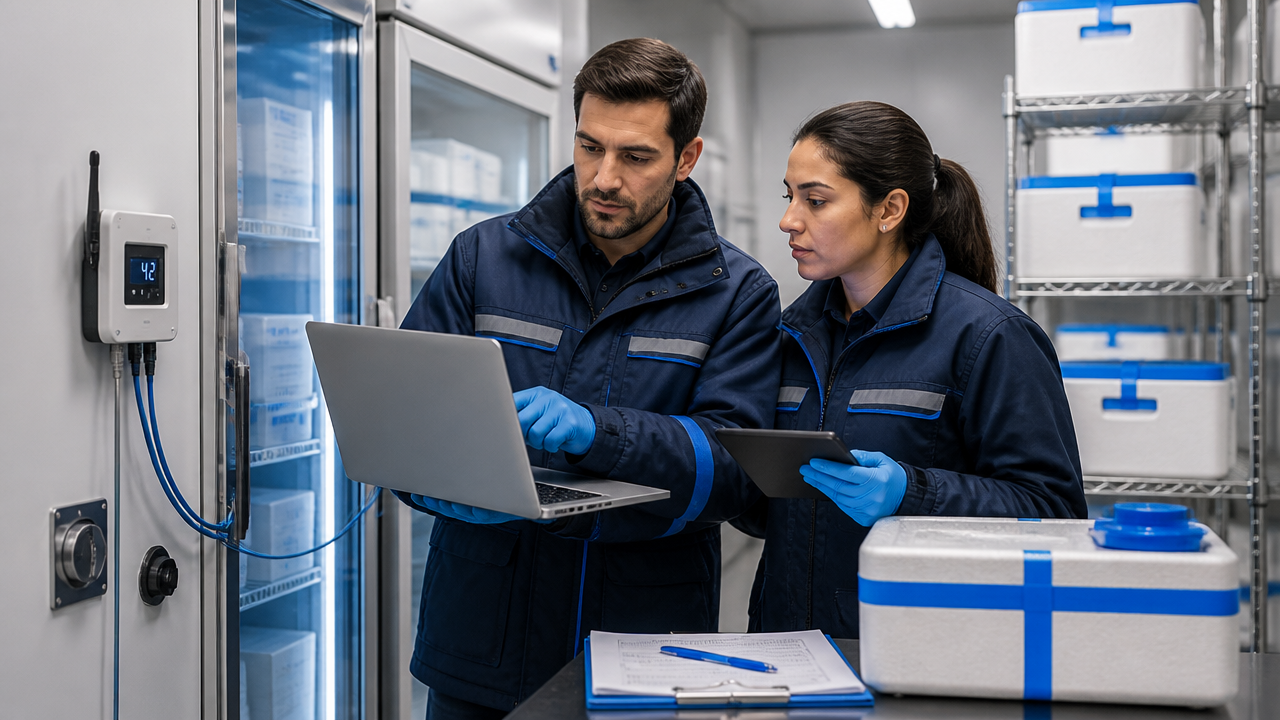 Equipe técnica responde a alerta preventivo em operação de cadeia fria com equipamentos refrigerados.