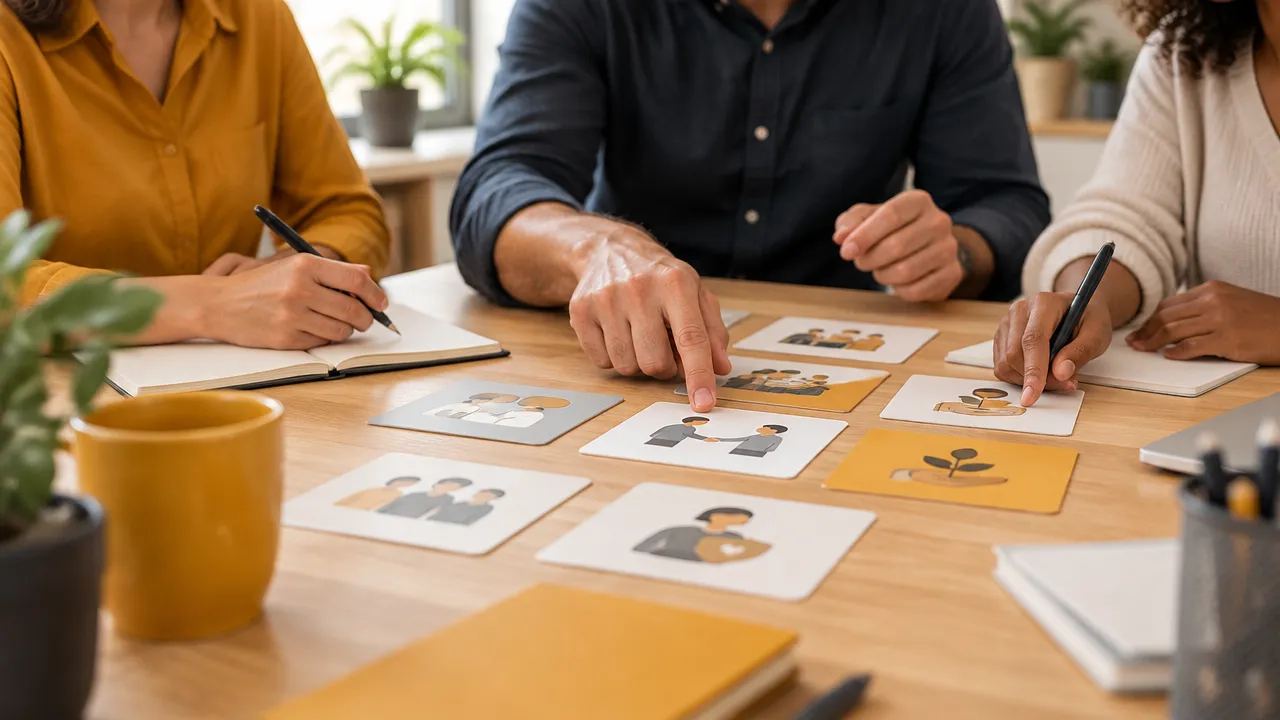Equipe traduzindo valores éticos em exemplos práticos de comportamento no trabalho
