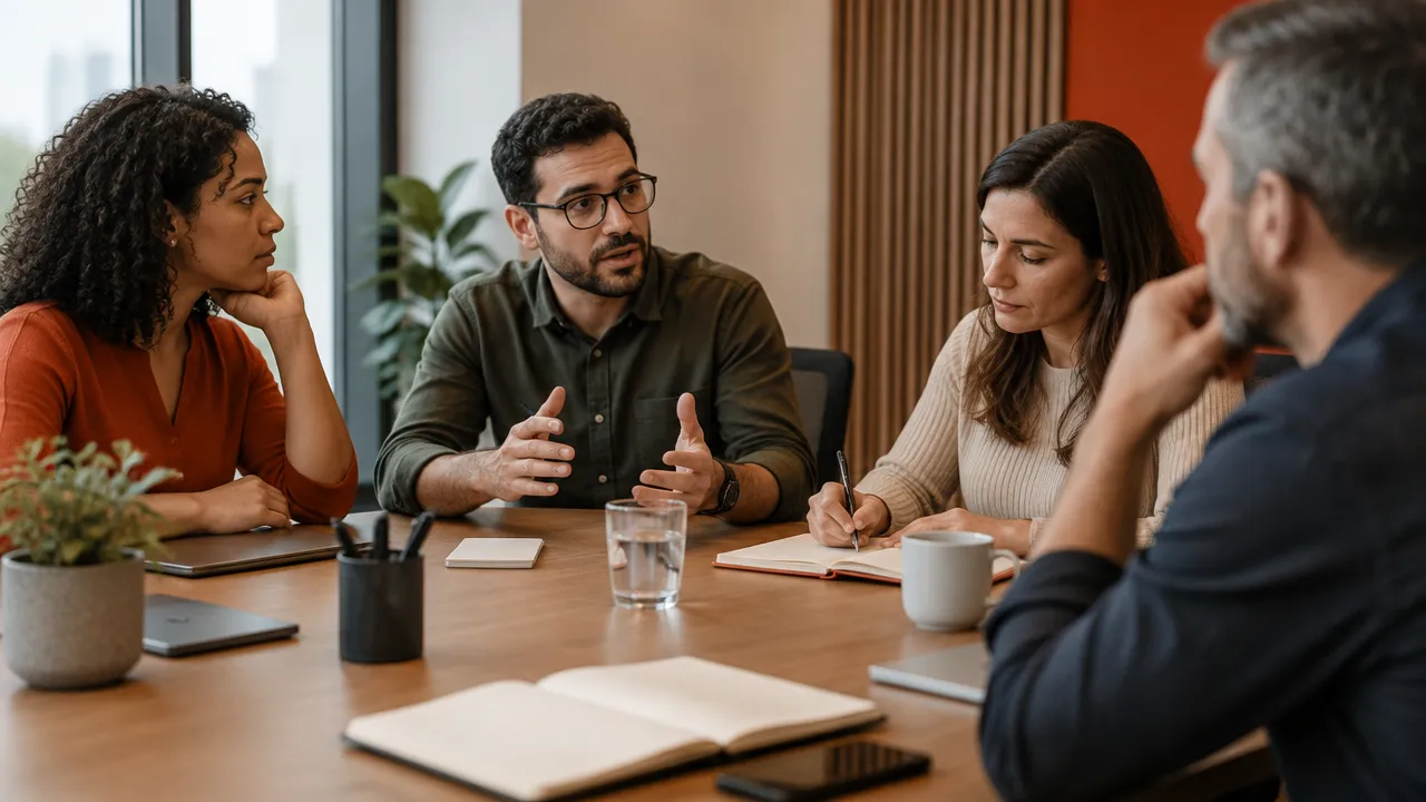 Equipe verifica informações e escuta diferentes perspectivas antes de tomar uma decisão crítica